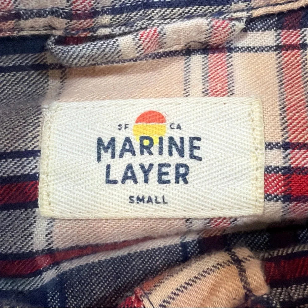 Marine Layer Shirt Mens Small Multicolor Plaid Flannel Cotton Pleated Button Up - Picture 7 of 8